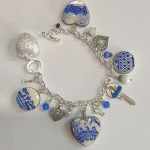 Recycled Blue Willow China Bracelet, Blue Willow Chunky Blue & White Charm Bracelet, Key To My Heart Jewelry, Broken China, Chinoiserie image 7