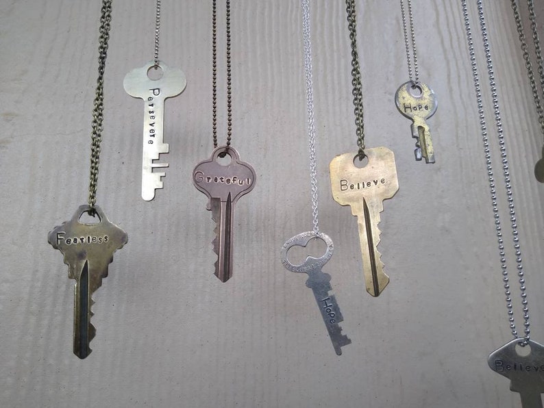 Keys, Authentic Vintage Key Necklace, Custom Hand Stamped Personalized Jewelry, Encouraging Gift, Personalized Gifts, Giving Key Necklace, image 7