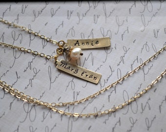 Personalized Bar Necklace, Personalized Gift, Hand Stamped Custom Name Bar Necklace, Mother's Day Gift, Hand Lettering, Gift for Mom, OOAK