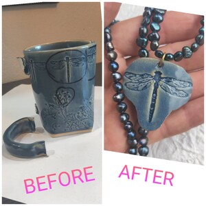 Personalisierter Broken China Schmuck, Libellenschmuck, nach Maß, Schmuckherstellung, mit Ihrer zerbrochenen Schale / Tasse oder Mine
