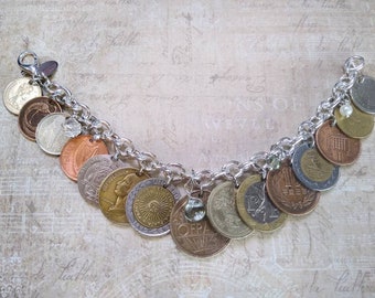 Coin Jewelry, Vintage Coin Bracelet, Coin Necklace, Gold EURO Coin Bracelet, Old Coin Bracelet, Genuine & Original Coin Bracelet, Coin Purse