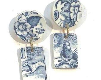 Custom Jewelry, Custom Made, Johnson Brothers Coaching Scene, Personalized Broken China Jewelry Made with YOUR Family Heirloom China or Mine