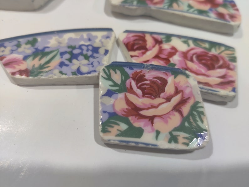 Vintage & Antique Broken China Porcelain Ceramic Pieces for Mosaics, Jewelry, Crafts, Blue Willow, Watercolor Roses, Birds, Blue and White image 10