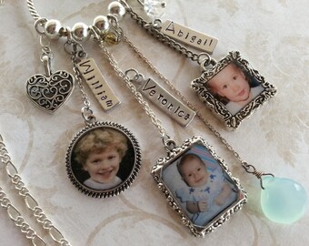 Photo Charm Necklace, Charm Necklace, Stamped Tags, Personalized Jewelry, Grandchildren, Children, Gift for Mom or Grandma, Family Heirloom