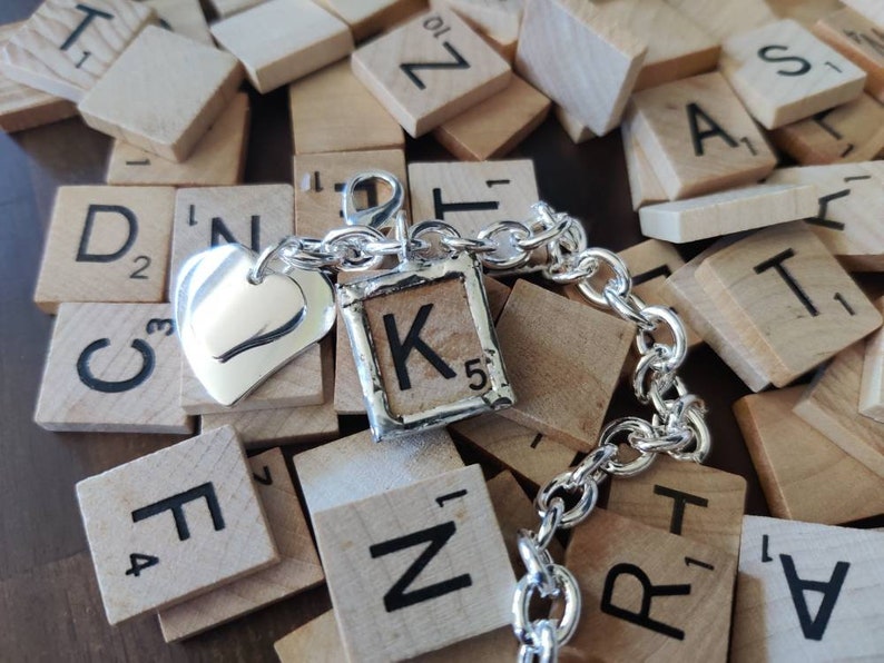 Scrabble, Scrabble Tiles, Scrabble Tile Bracelet, Soldered Jewelry, Soldered Charm, Initial Charm Bracelet Jewelry, Initial Letter Charms image 1