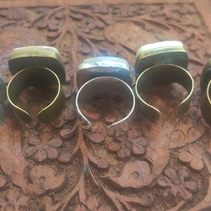 Repurposing Reusing Broken Dishes (Crockery), Broken China Jewelry Rings, Craft Ideas for Old Dishes, Rounded Square Ring, Pottery Shards image 9