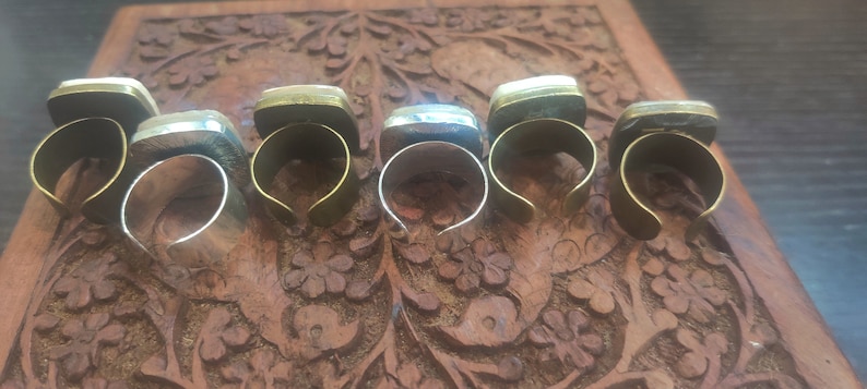 Repurposing Reusing Broken Dishes (Crockery), Broken China Jewelry Rings, Craft Ideas for Old Dishes, Rounded Square Ring, Pottery Shards image 9