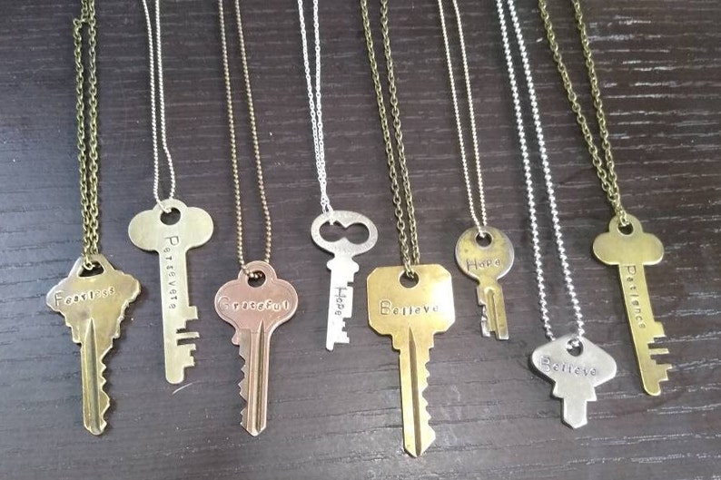 Keys, Authentic Vintage Key Necklace, Custom Hand Stamped Personalized Jewelry, Encouraging Gift, Personalized Gifts, Giving Key Necklace, image 2