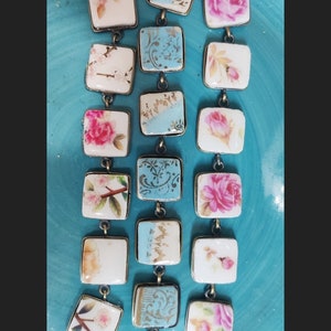 Broken China, Floral Bracelet, Broken China Jewelry, Vintage Recycled Broken China Pink Blue Roses Bracelet, China Shard Mosaic, Gold Gilded