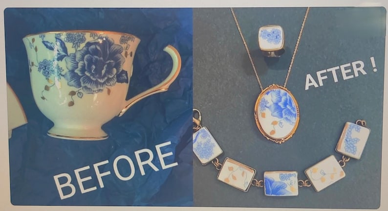 Commission Custom Order, Recycled Vintage Broken China Jewelry, Broken China, Broken Porcelain, Reduce Reuse Repurpose, Made To Order image 5