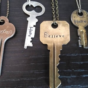 Keys, Authentic Vintage Key Necklace, Custom Hand Stamped Personalized Jewelry, Encouraging Gift, Personalized Gifts, Giving Key Necklace, image 1