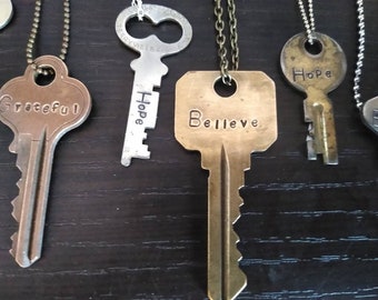 Keys, Authentic Vintage Key Necklace, Custom Hand Stamped Personalized Jewelry, Encouraging Gift, Personalized Gifts, Giving Key Necklace,