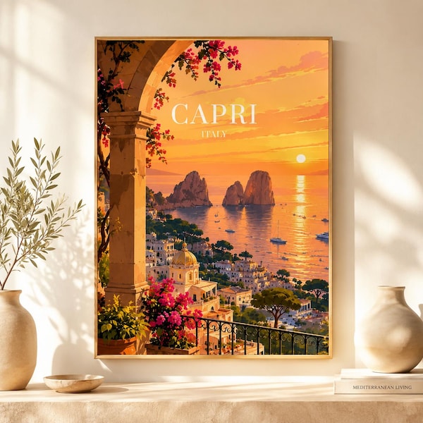 Capri Travel Poster: Italian Art Print, Capri Wall Art, Capri Print, Travel Wall Art, Home Decor Gift, Famous Cities, Interior Design
