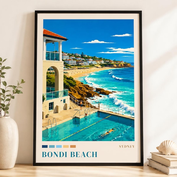 Bondi Beach Poster, Sydney Australia Wall Art, Coastal Travel Print, Surf Decor, Beach House Gift