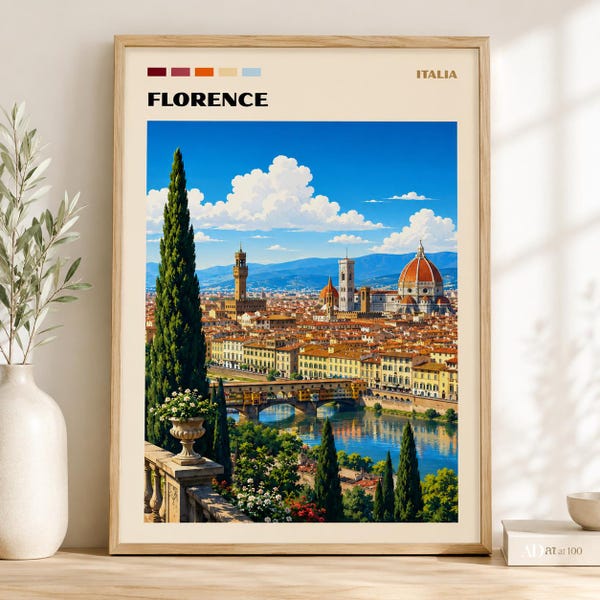 Florence Travel Poster: Italian Art Print, Florence Wall Art, Florence Print, Travel Wall Art, Home Decor Gift, Famous Cities, Travel Art