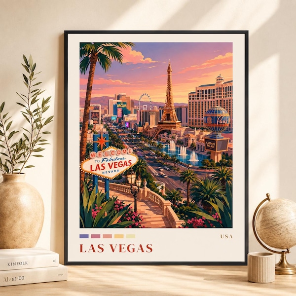 Las Vegas Poster, Las Vegas Wall Art, Nevada Travel Print, Vegas Strip Decor, USA City Poster, Travel Gift