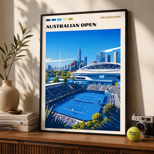 Australian Open Poster, Melbourne Tennis Wall Art, Grand Slam Hard Court Print, Tennis Stadium Decor, Tennis Fan Gift