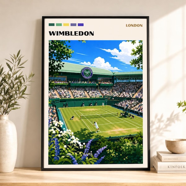 Wimbledon Poster, Grand Slam Tennis Wall Art, London Court Print, Grass Court Stadium Decor, Tennis Fan Gift