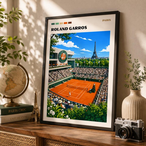 Roland Garros Poster, French Open Tennis Wall Art, Paris Clay Court Print, Grand Slam Stadium Decor, Tennis Fan Gift
