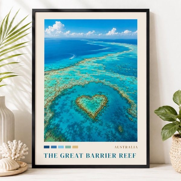 Great Barrier Reef Poster, Australia Wall Art, Coral Reef Travel Print, Ocean Decor, Queensland Gift