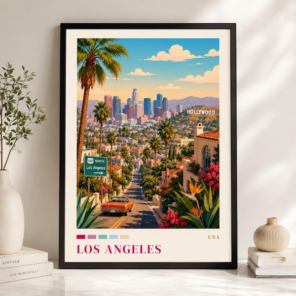 Los Angeles Poster, California Wall Art, Hollywood Travel Print, West Coast Decor, USA City Gift