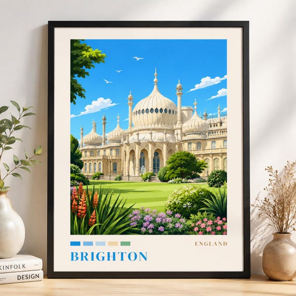 Brighton England Poster, Brighton Wall Art, UK Coastal Travel Print, Brighton Pier Art, Seaside Decor, England Gift