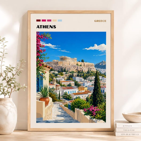 Athens Travel Poster: Greek Art Print, Athens Wall Art, Athens Print, Travel Wall Art, Home Decor Gift, Famous Cities, Interior Design