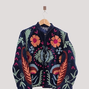 Bohemian Velvet Suzani Jacket | Handcrafted Embroidered Coat | Vintage Textile Jacket | Ethical Fashion Gift For Her