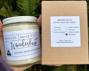 Mauroandco Lavender Clary Sage Wood wick natural soy candle, Candle Victoria, BC Vancouver Island Canada