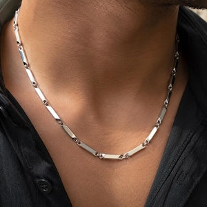 Custom Mens Chain, Personalized Necklace, Custom Chain , Stainless Steel Silver,Bar Link Chain,Mens twisted bar chain necklace,Chain for men