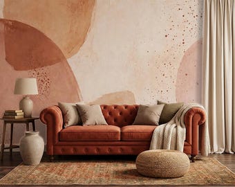 Terracotta Arch Wall Mural | Wabi Sabi Japandi Wallpaper | Boho Abstract Beige Mural | Minimalist Earthy Wall Art | Peel and Stick Wallpaper