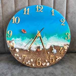 Horloge murale en résine effet océan, décoration artisanale pour maison de plage, horloge silencieuse, objet déco pour le salon