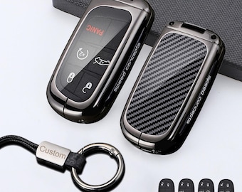 Funda personalizada de fibra de carbono para llave de Jeep Grand Cherokee Compass Dodge Challenger Charger Chrysler 200 para Dodge de 5 botones