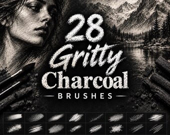 28 Gritty Charcoal Brushes for Procreate, Digital Charcoal Brush Set, Textured Sketching Brushes, Realistic Drawing Tools