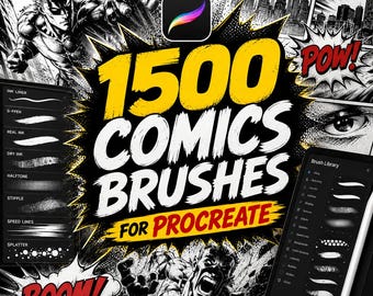 1500 pędzli komiksowych Procreate | Tuszowanie, Manga, Półtony, Szkic, Tekstura (Pobranie cyfrowe)