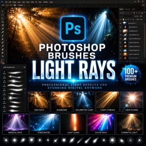 Paquete de pinceles de rayos de luz para Photoshop / Rayos de sol cinematográficos, rayos divinos (Descarga ABR)