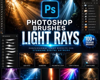 Photoshop Light Rays Brushes Bundle | Cinematic Sunbeams, God Rays (ABR Download)