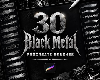 30 Black Metal Procreate Brushes, Gothic Grunge Texture Stamps (Digital Download)