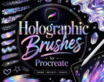 Holographic Procreate Brushes | Glitter, Chrome, Crystal Effects (Digital Download)