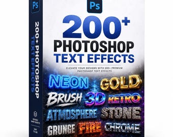 200 Photoshop Text Effects Bundle | Gold, Neon, Fire, Ice Styles (Digital Download)