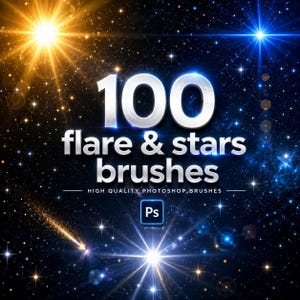 100+ Flare Stars Photoshop-penselen | Lichteffecten, schittering, gloed (digitale download)