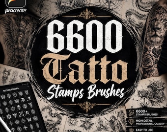 6600 Tattoo Stamps Brushes Bundle | Procreate Blackwork, Traditional Designs (Digital Download)