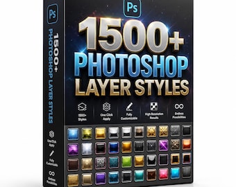 Pakiet ponad 1500 stylów warstw programu Photoshop | Efekty tekstowe: chrom, złoto, neon, szkło (do pobrania w wersji cyfrowej)