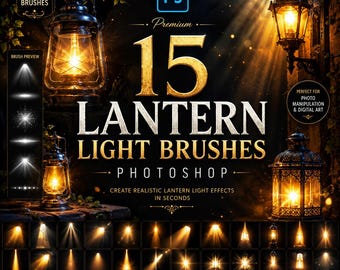 15 Realistic Lantern Light Brushes for Photoshop | Cinematic Glow Effects (Digital Download)
