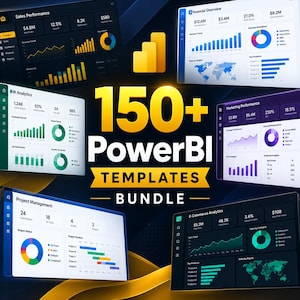 Pack de 150 modèles de tableaux de bord Power BI | Analyse commerciale, rapports KPI (Téléchargement numérique)