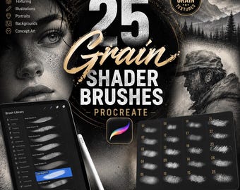 25 Grain Shader Procreate Brushes | Realistic Texture, Shading, Sketching (Digital Download)