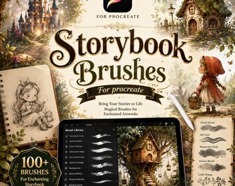 Storybook Brushes for Procreate | Fairytale Watercolor, Pencil, Ink Textures (Digital Download)