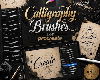 Calligraphy Brushes for Procreate | Hand Lettering & Script Brush Pack | Elegant Lettering, Signature, Flouris