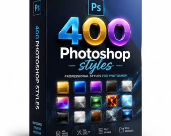 400 Photoshop Styles Bundle | Gold, Chrome, Neon, 3D, Vintage Text Effects (Digital Download)