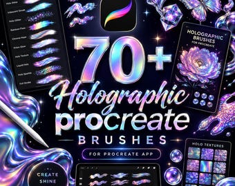 70+ Holographic Procreate Brushes | Glitter, Chrome, Foil (Digital Download)